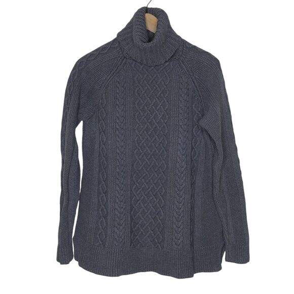 Talbots Women's Sz L Cotton Cashmere Blend Cableknit Front Fisherman Sweater - Picture 1 of 12